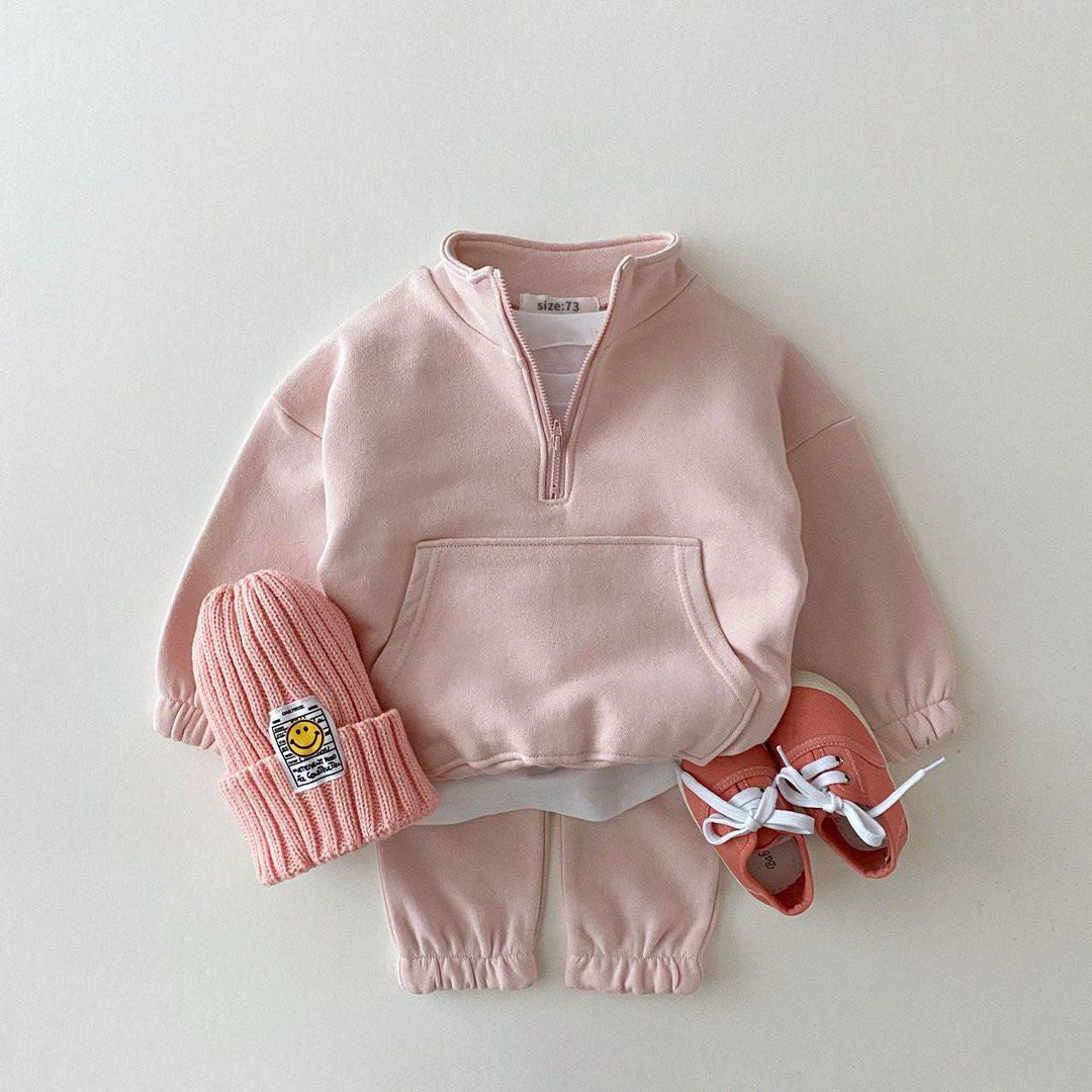 Kids Casual Half-Zip Sweatshirt & Joggers Two-Piece Matching Outfit