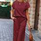 Textured Top and Wide-leg Pants Set