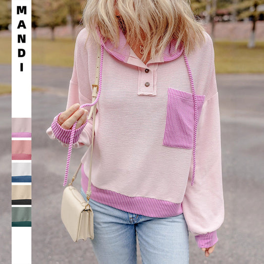 Contrast Color Twisted Strip Hoodie
