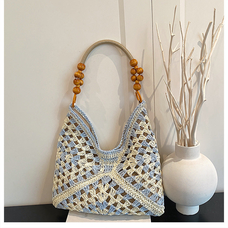 Women Boho Woven Mesh Beach Tote Bag Large Capacity Crochet Vacation Shoulder Handbag