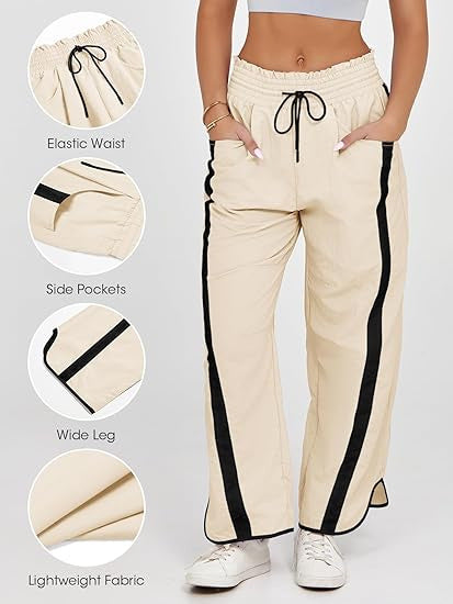 Retro Contrast Side Stripe Wide Leg Track Pants