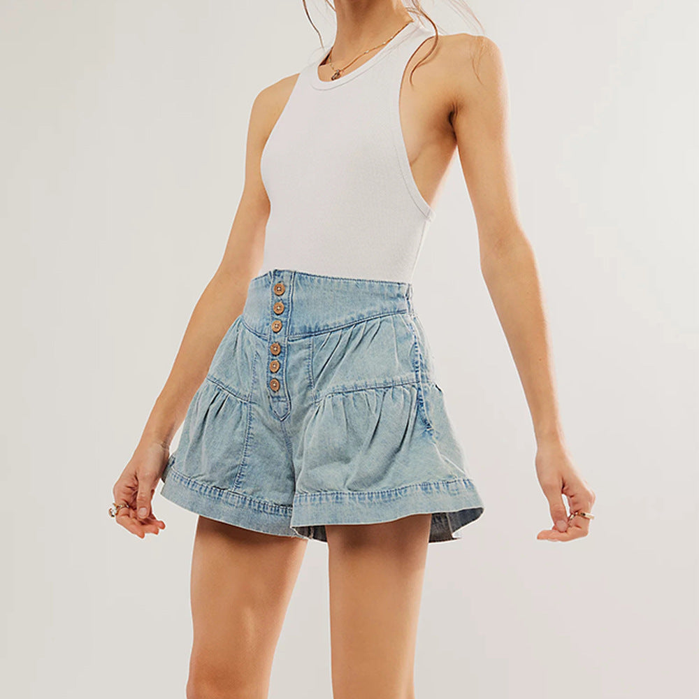 Ruffled Denim Shorts