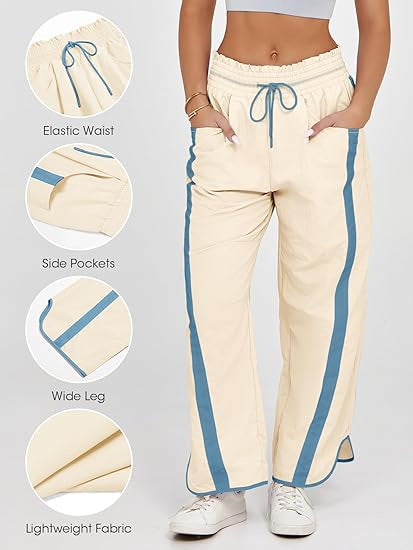 Retro Contrast Side Stripe Wide Leg Track Pants