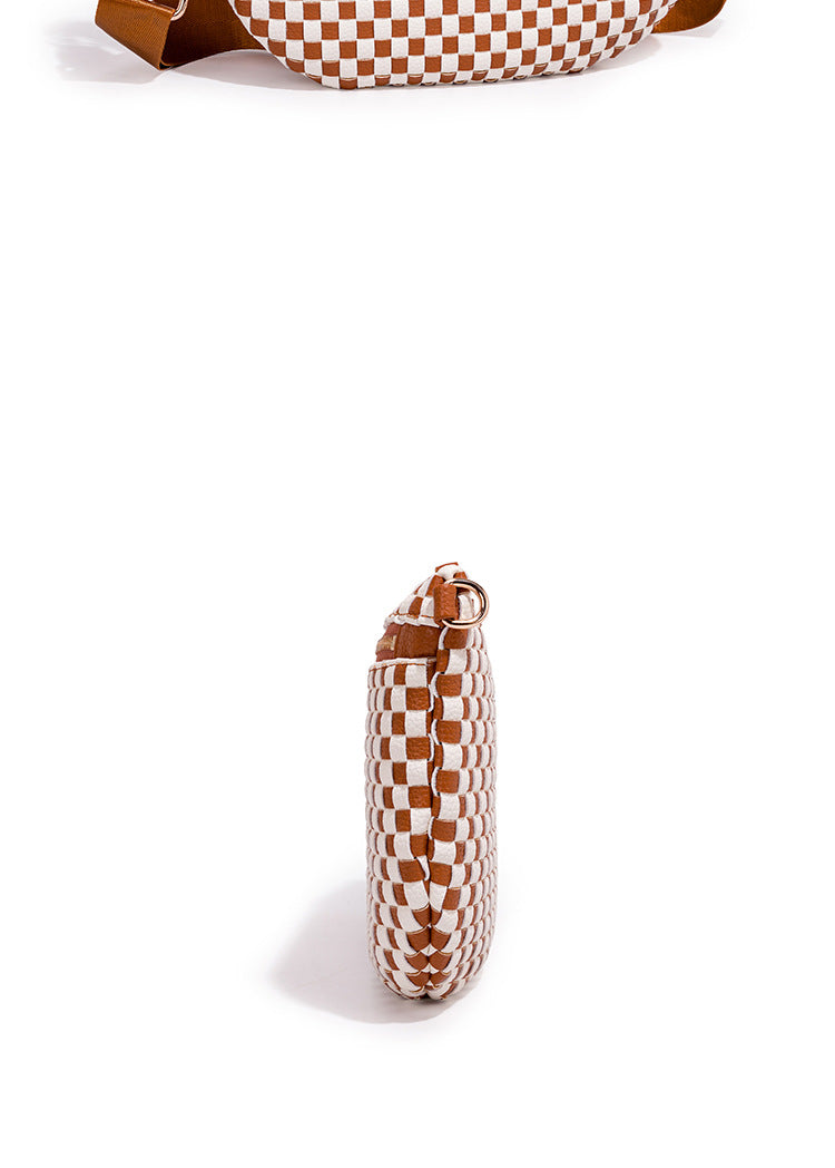 Checkered Woven Crossbody Fanny Pack with Coin Purse