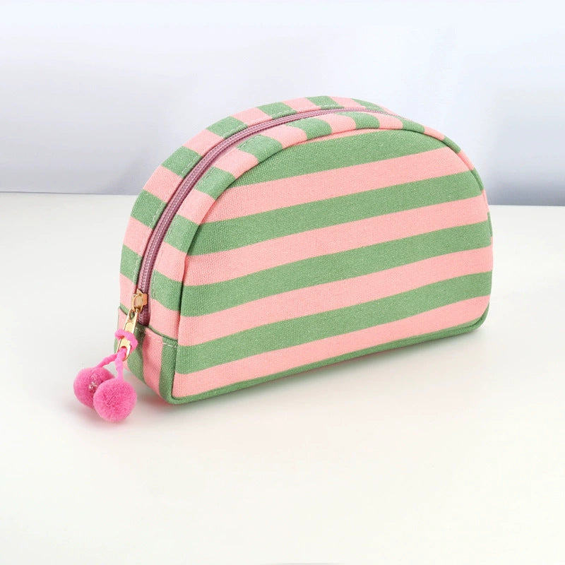 Personalized Embroidered Striped Canvas Toiletry Bag/Makeup Bag