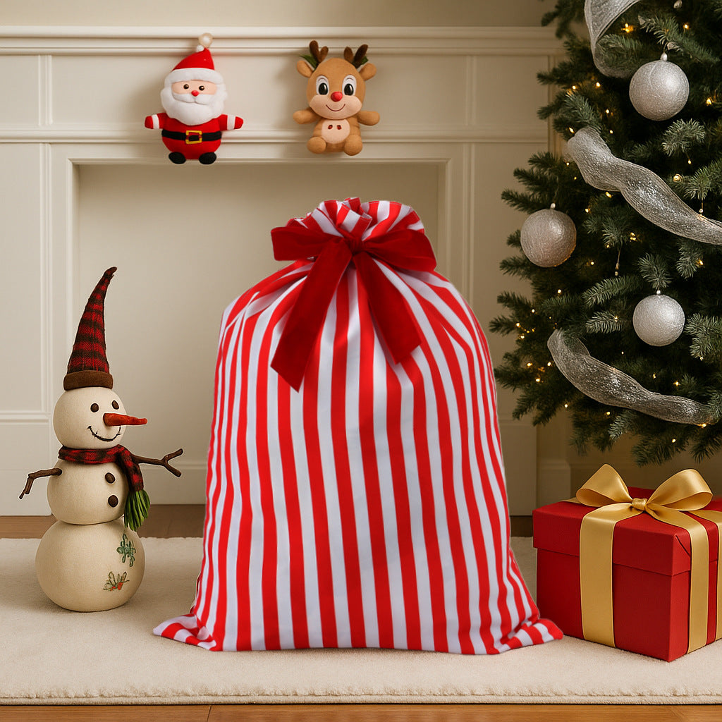 Striped Festive Drawstring Christmas Gift Sack