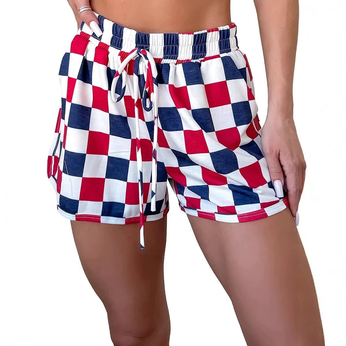 Red Independence Day Checkered Shorts
