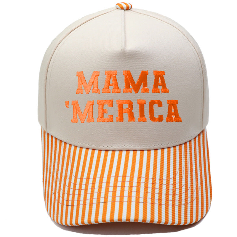 Embroidered "MAMA MERICA" Trucker Hat – Color-Block Structured Baseball Cap