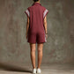 Loose Sleeveless Drawstring Pockets Split-Joint Striped Zipper Stand Collar Rompers
