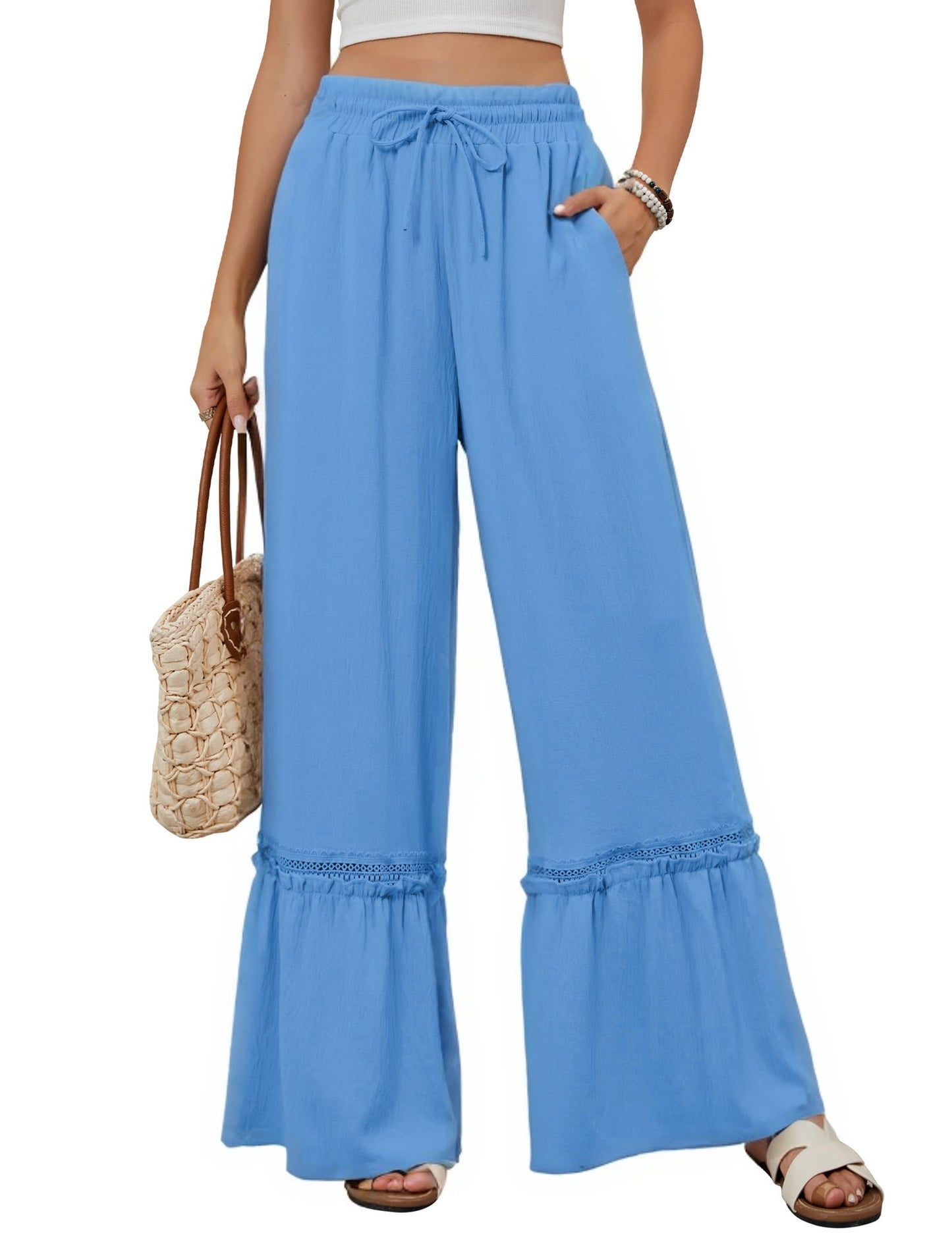 Women's Drawstring Wide-Leg Trousers