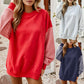 Oversized Gingham Colorblock Long Sleeve Sweatshirt