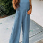 Textured Pocket Wide-leg Overalls