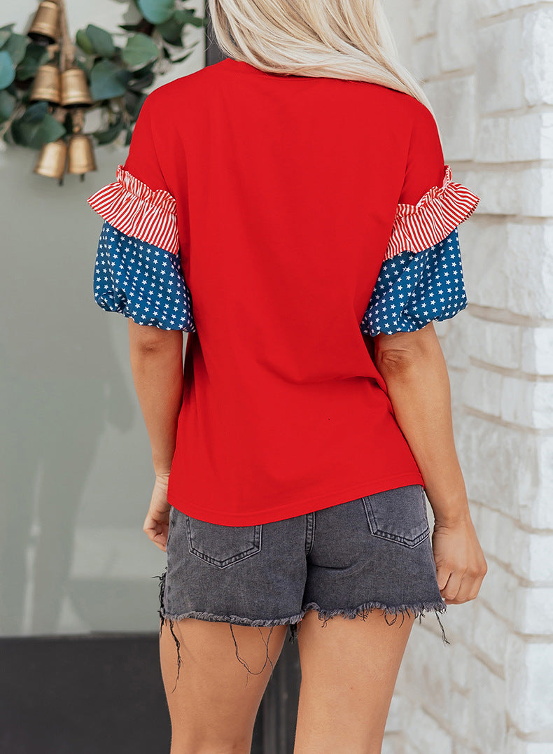 Stars Stripes Short Puff Sleeve Top