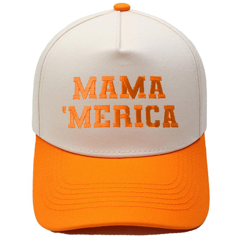 Embroidered "MAMA MERICA" Trucker Hat – Color-Block Structured Baseball Cap
