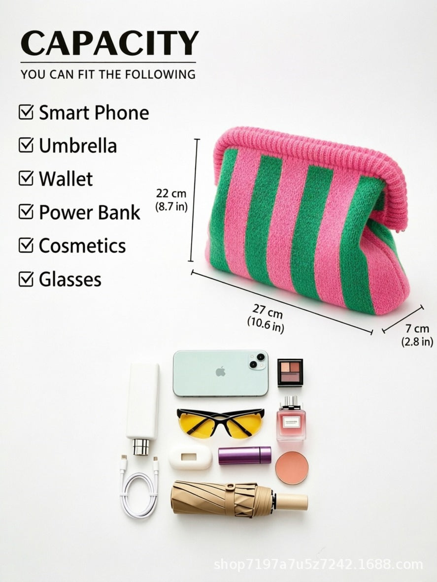 Striped Knit Cloud Frame Clutch Crossbody Bag