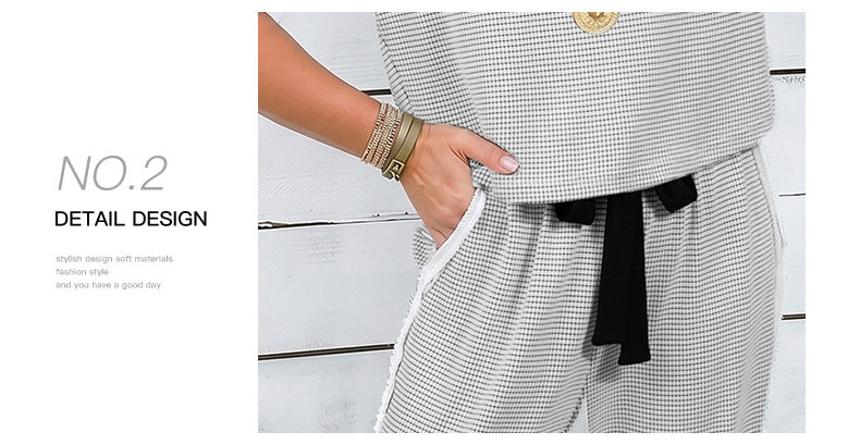 Beige Stylish Knit Lace Colorblock Trim V Neck Tank Drawstring Wide Leg Pants Set