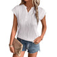 Wavy Textured Button V Neck Tee