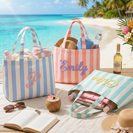 Custom Striped Tote Bag – Hand-Embroidered