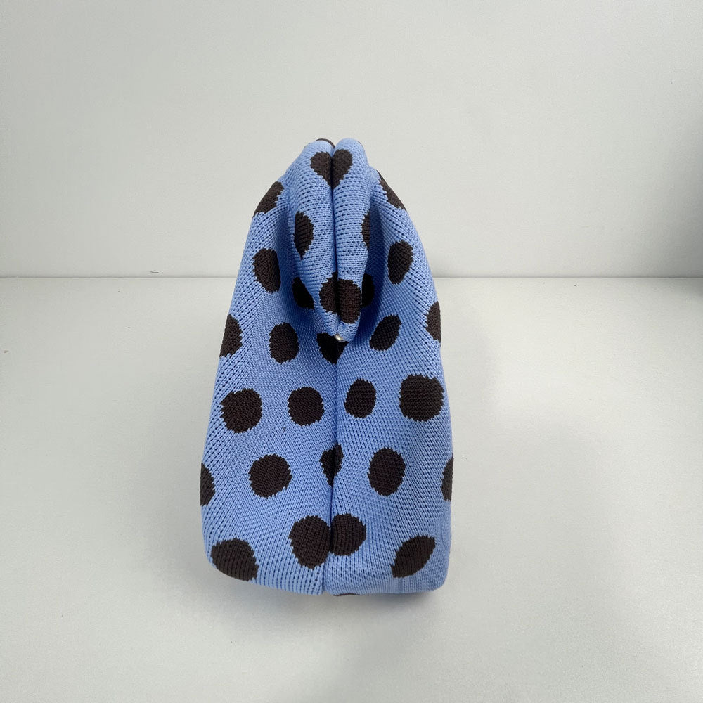 Polka Dot Knitted Kiss-Lock Clutch Bag