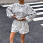 Trendy Abstract Print Pullover & Shorts Set