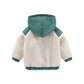 Children's cotton-padded embroidered hooded color-blocked jacket