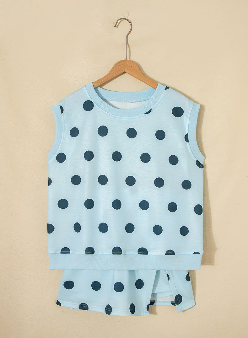 Trim Polka Dot Print Tank Split Mini Skort 2pcs Set