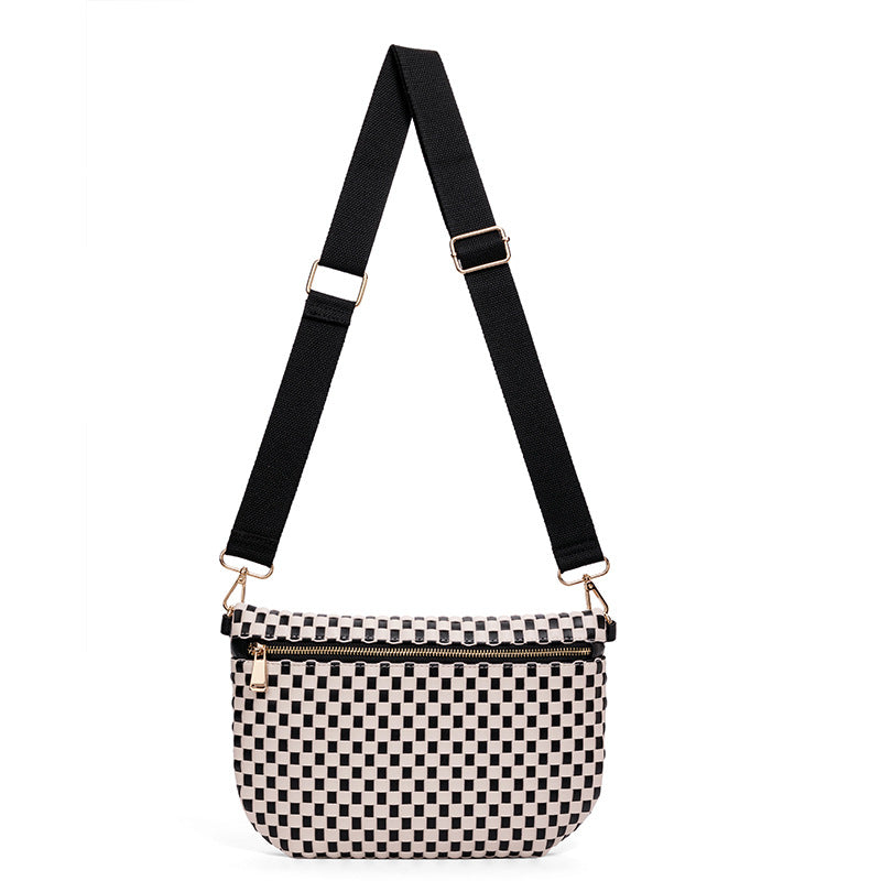 Checkered Woven Crossbody Fanny Pack