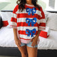 Stripe Sequin Bow Patriotic Half Sleeve Top