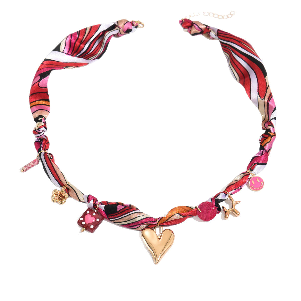 Silk Scarf with Leopard Print Braided Knot Collarbone Chain