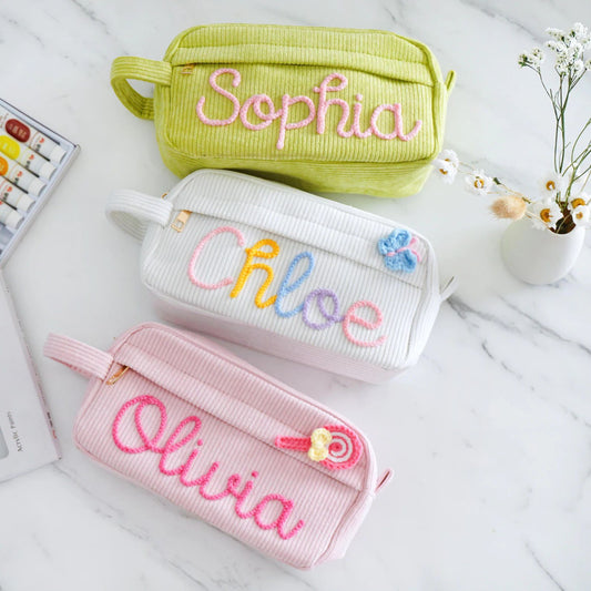 Custom Embroidered Name Seersucker Cosmetic Bag