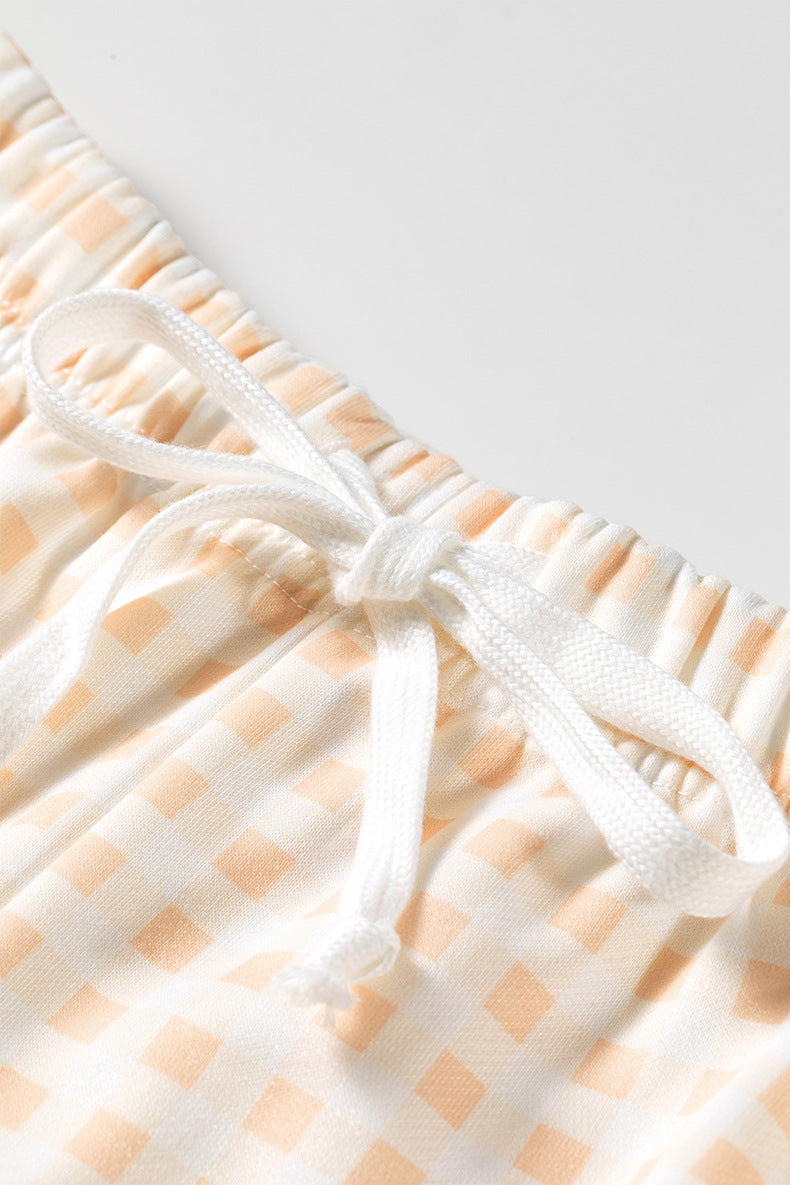 Plaid Baggy Pullover Drawstring Casual Shorts 2pcs Outfit