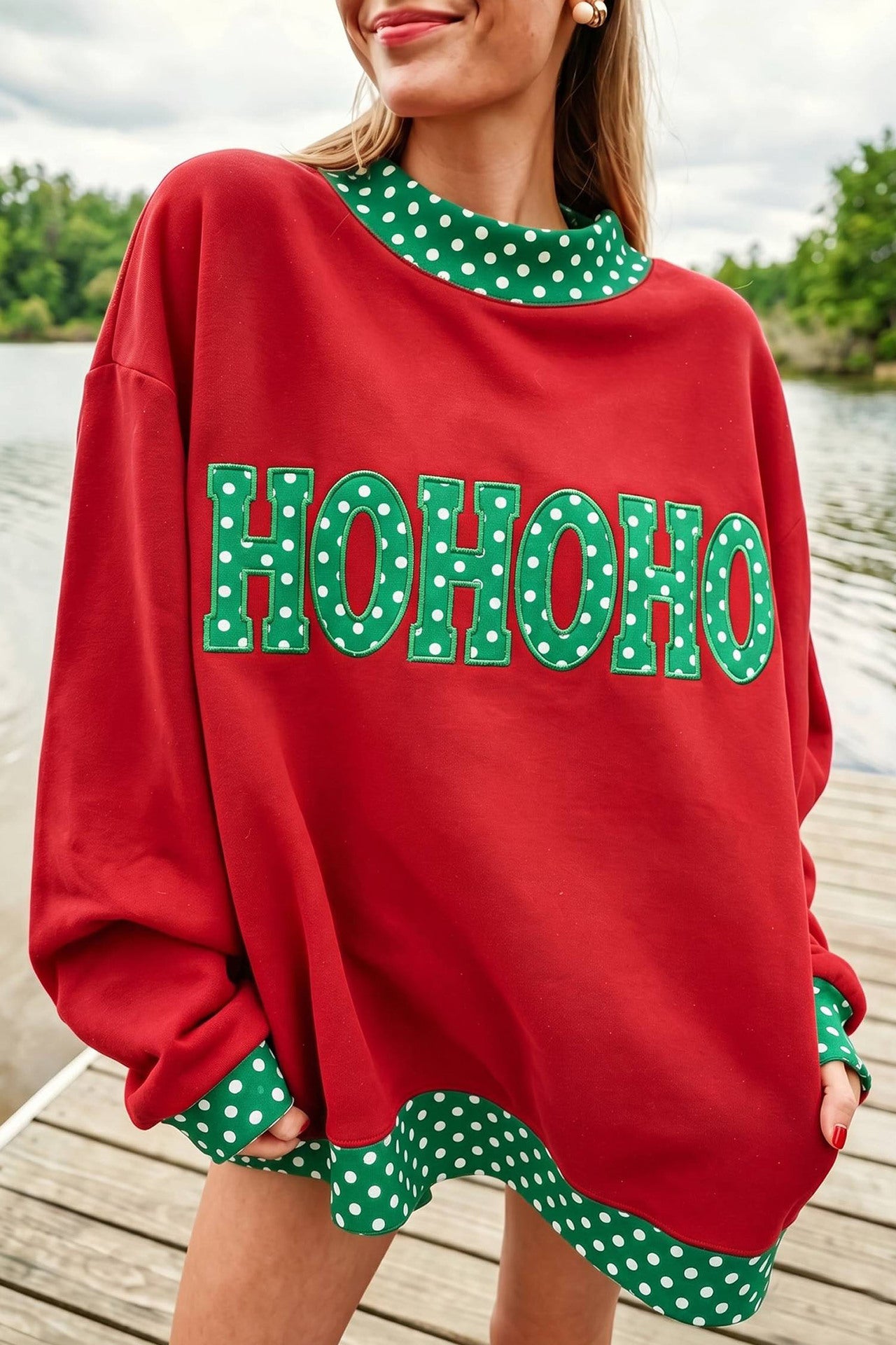 Polka Dot Contrast Trim Oversized Sweatshirt
