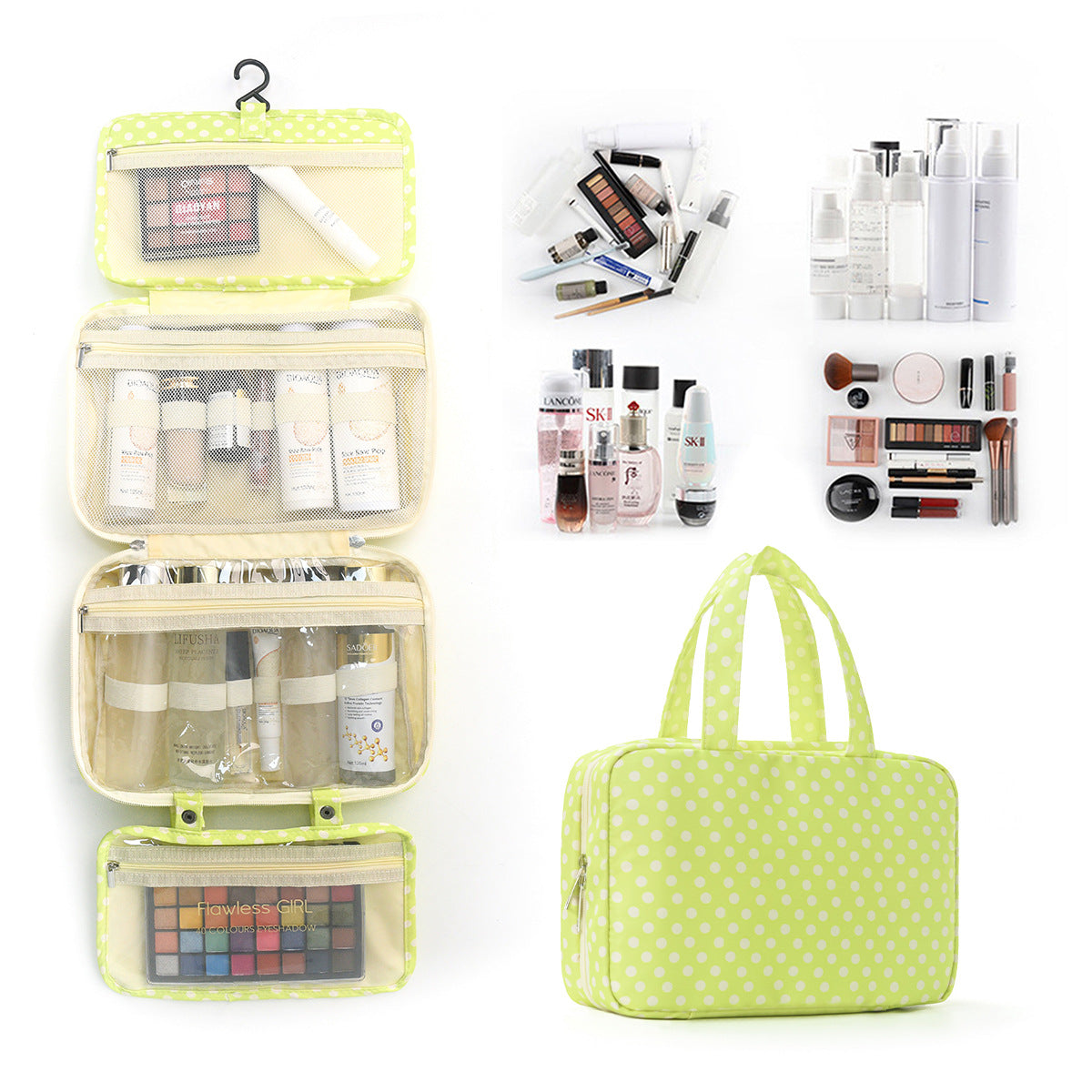 Foldable Hanging Toiletry Bag Wet & Dry Separation Cosmetic Organizer