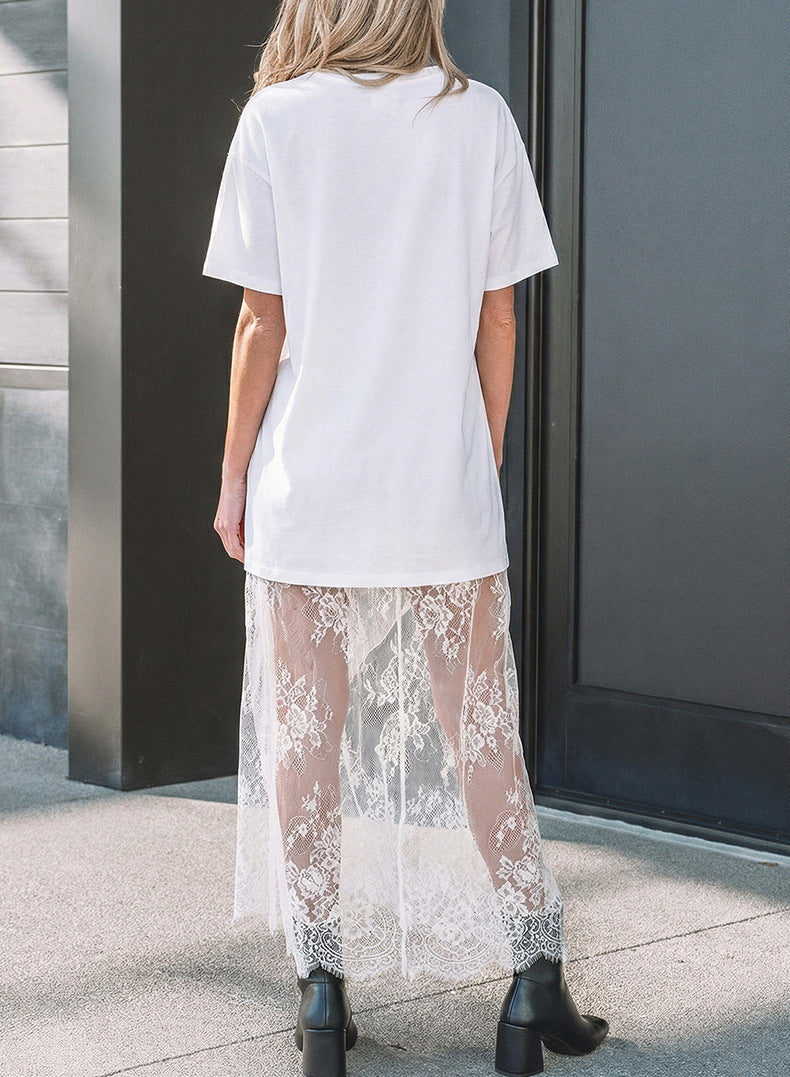 Floral Patchwork Short Sleeve T Shirt Loose Maxi Dress