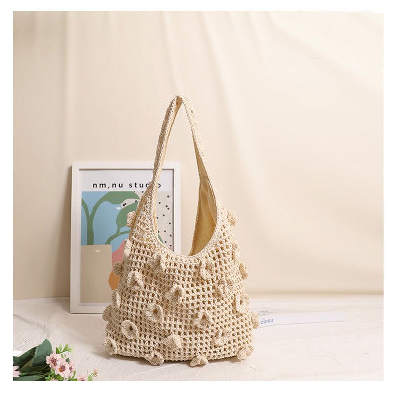 Floral Cotton Thread Woven Tote Bag