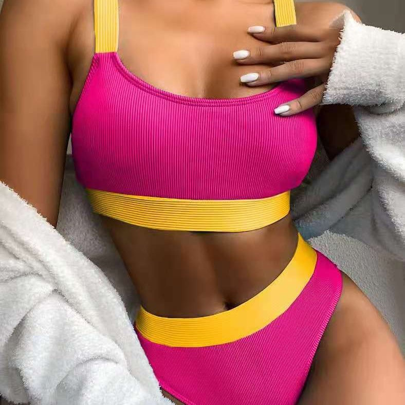 Color Block Ribbed Swimwear