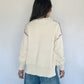 Beige Drop Shoulder Game Day Letter Print Pullover Sweater