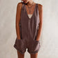 Adjustable Strap Wash Denim Overall Shorts