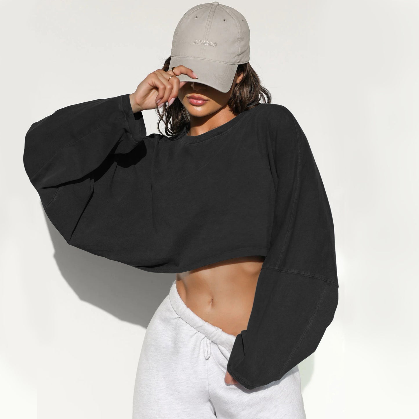 Midriff-Baring Round Neck Sweatshirt T-shirt