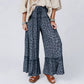 Gray Wild Leopard Print Frilled Detail Drawstring Wide Leg Pants