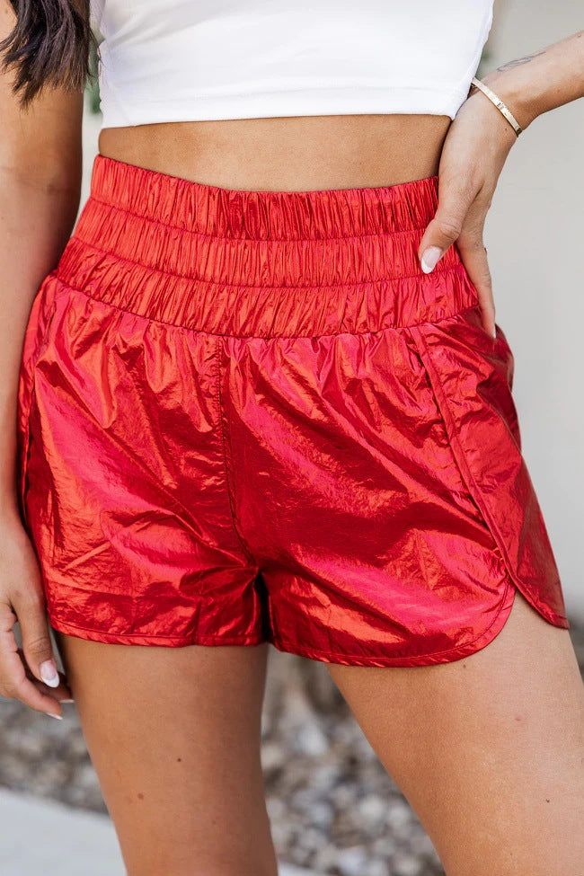 High Waist Elastic Waist Shorts