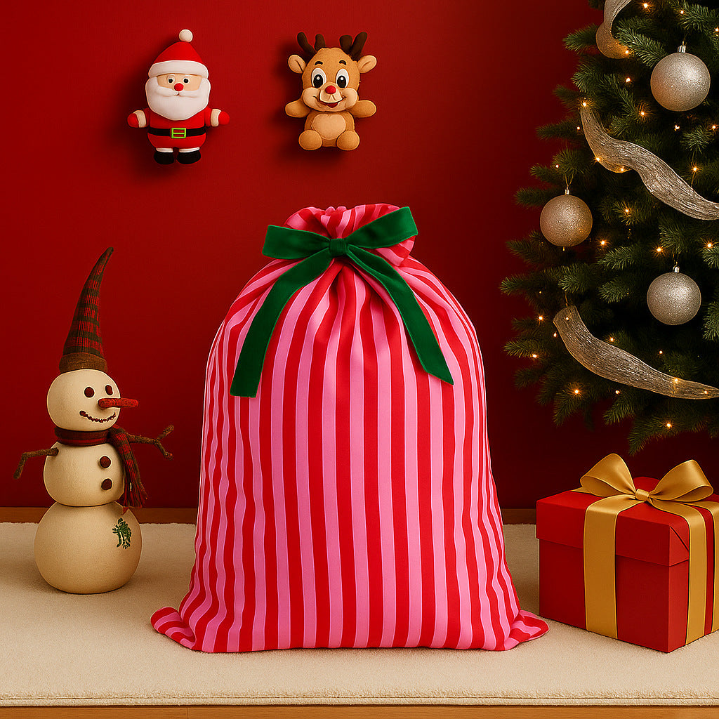 Striped Festive Drawstring Christmas Gift Sack