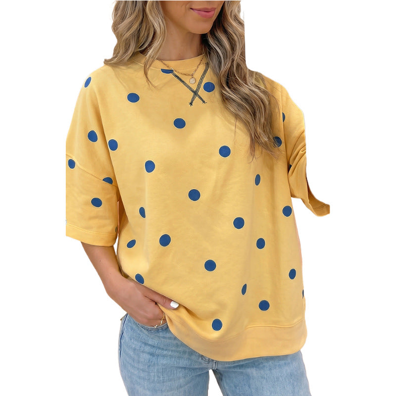 Polka Dot Print Crossed Seam Detail Oversize Tee