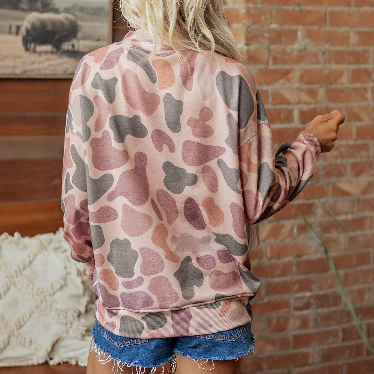 Multicolour Camouflage Western Style Pullover Sweatshirt