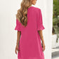 Notched Neck Flounce Sleeve Tunic Dress