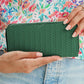 Vagan Leather Woven Zip-Around Clutch Wallet