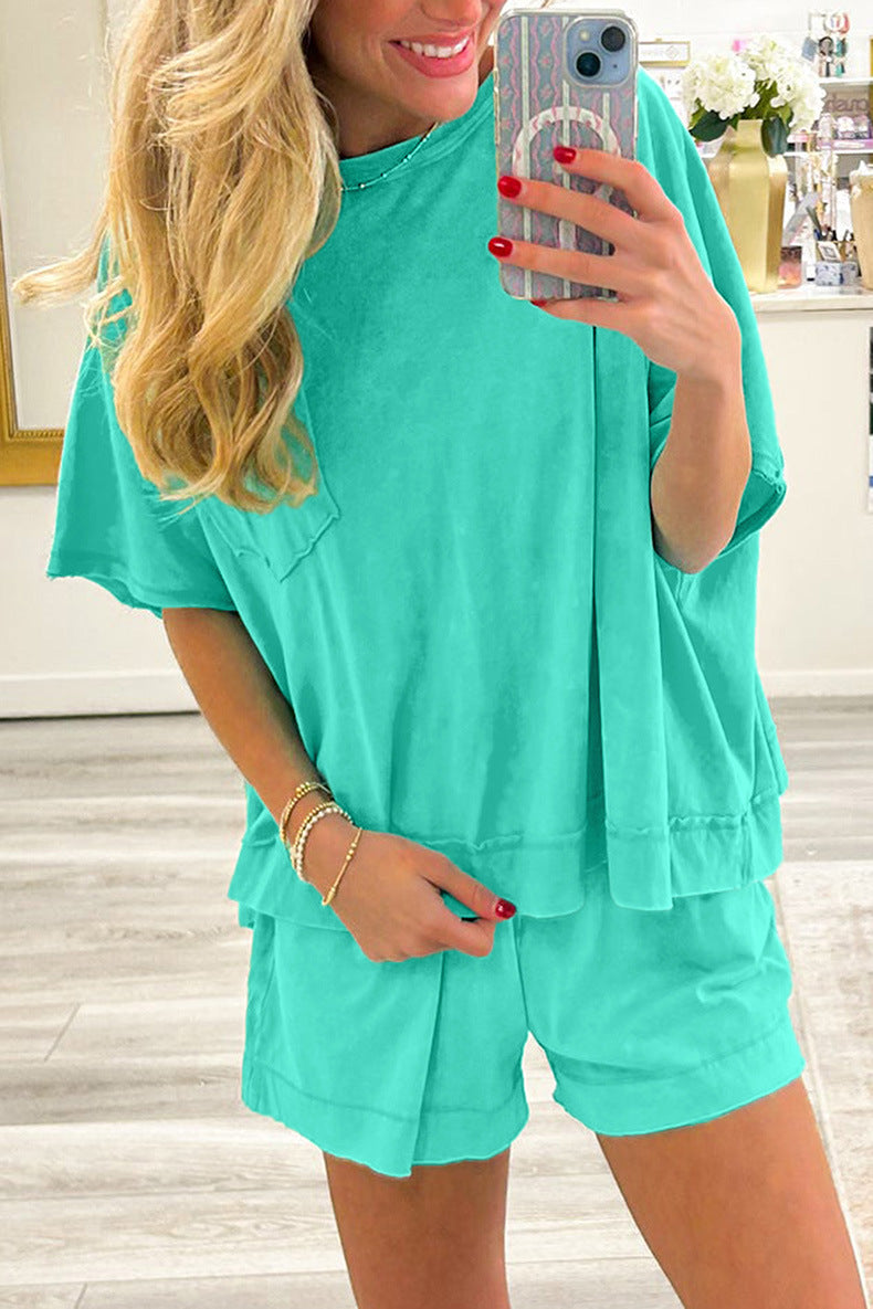 Orchid Bouquet Raw Edge Patch Pocket Oversized Top and Shorts Set