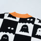 Black Geometric Ghost Print Drop Shoulder Knit Cardigan