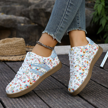 Floral Print Color Block Detail Lace Up Shoes