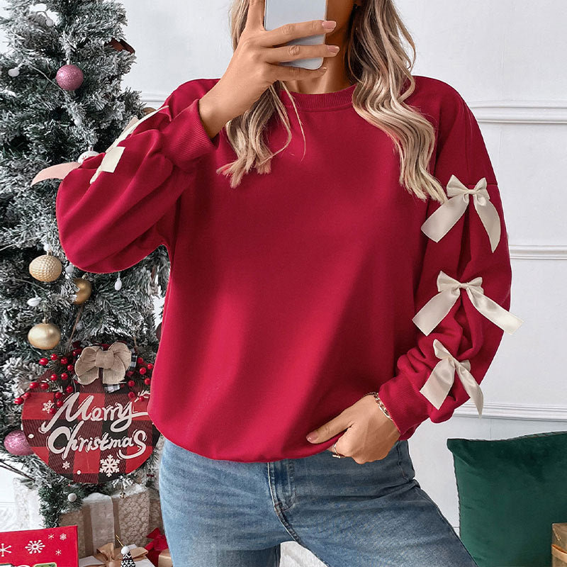 Bow Decor Sleeve Sweatshirt